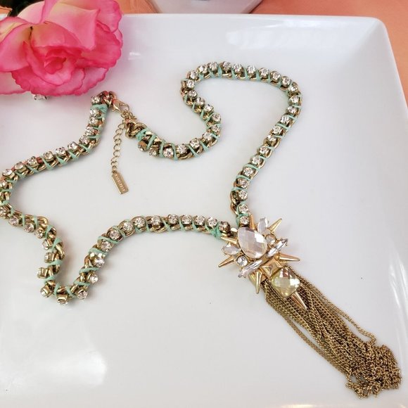 BAUBLEBAR Gold Tone Rhinestone Chain Pendant Necklace 24" long - Picture 5 of 12